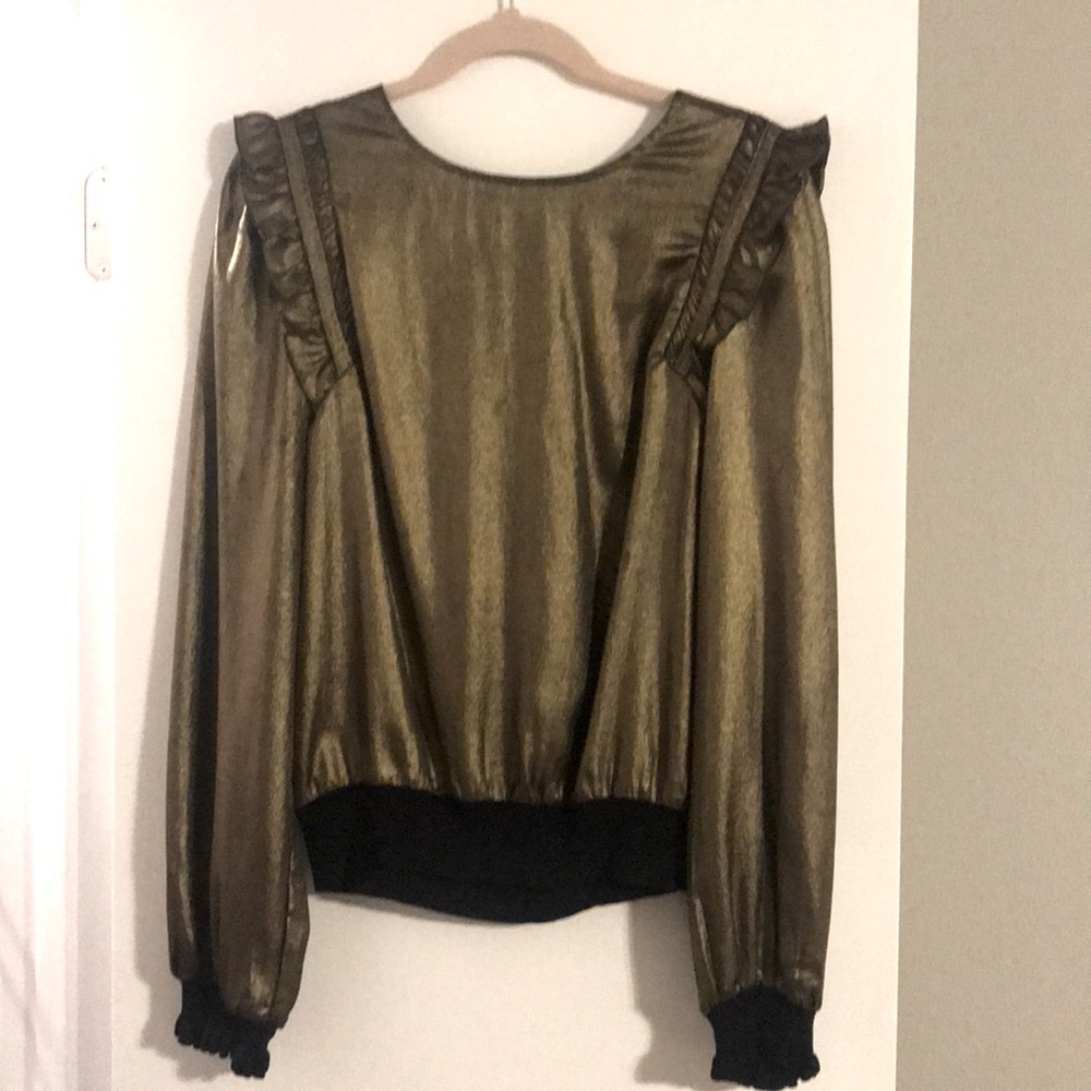 Current Air Like New Gold Ruffle Shoulder Top